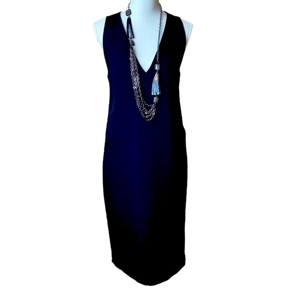 BABATON Louie Black Crepe Deep V-Neck Sheath Dress Size 4 - Picture 1 of 14